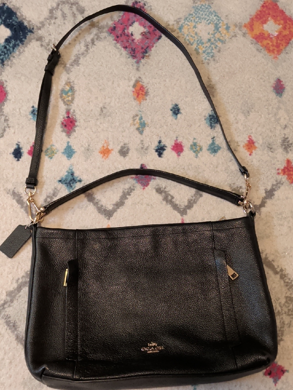 Coach Black Pebbled Leather Convertible Shoulder Bag with Gold Hardware